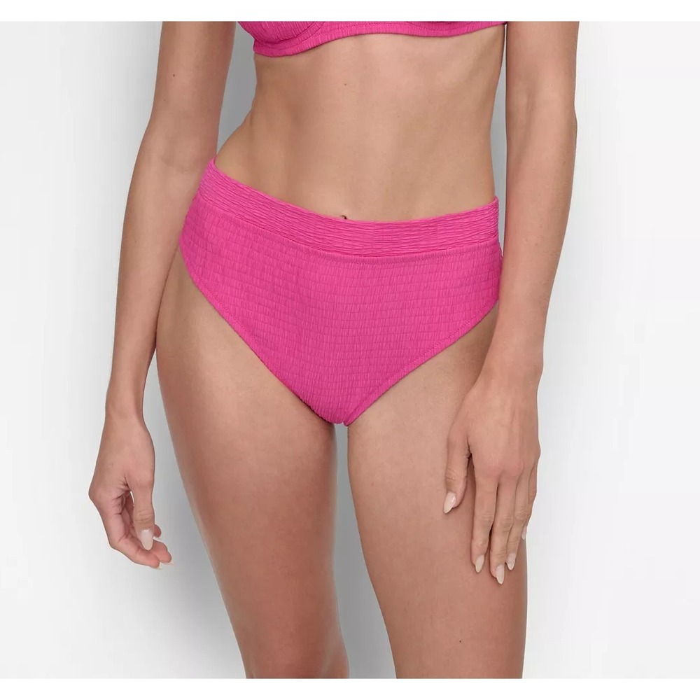DKNY Womens Large Textured High-Waist Bikini Bottoms in Wildberry Pink $50‎ 1385